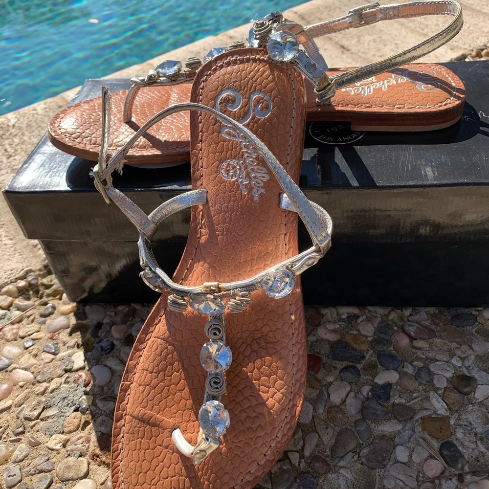 Seychelles silver and leather jeweled sandals